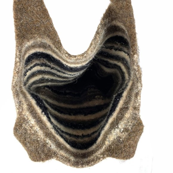 Vintage boiled wool large tote bag striped brown - Picture 4 of 5